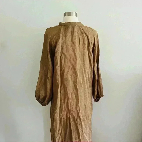 New Zara Linen Shirt Dress Camel New Buttons - Picture 10 of 15